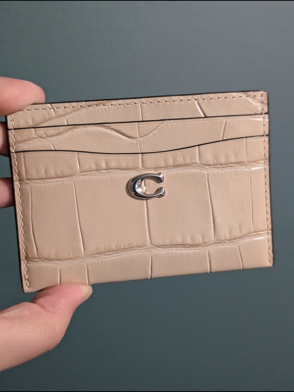 Coach Croc-Embossed Leather Card Case in Beige